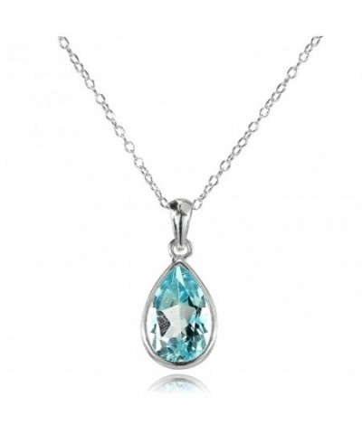 Sterling Bezel Set Teardrop Pendant Necklace