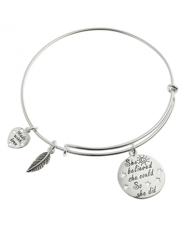 Sterling Believed Feather Adjustable Bracelet