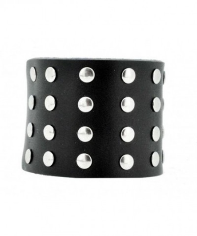 Black Studded Leather Bracelet Silver