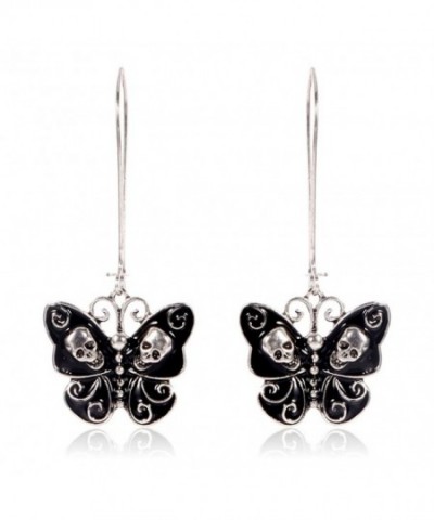 Black Silver Skull Butterfly Earrings