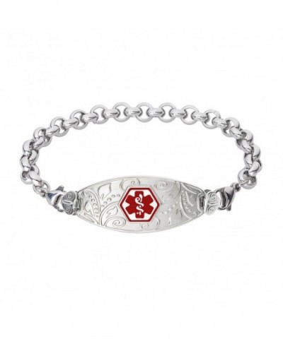 Custom Engraved Lovely Filigree Medical Alert Bracelet -Elegant Rolo ...