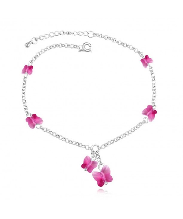 Fashion Anklets Bracelets Fuchsia Butterfly