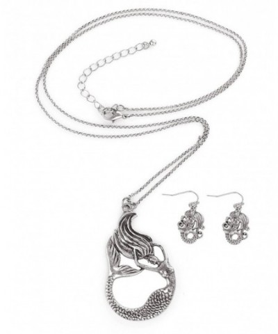 Mythological Stretching Necklace Earrings Silver Tone