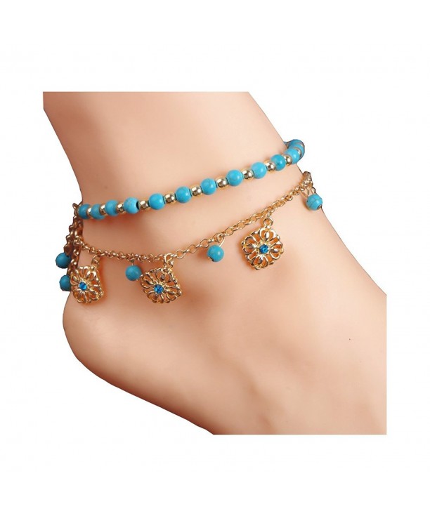 Spiritlele Layered Turquoise Anklet Rhinestone