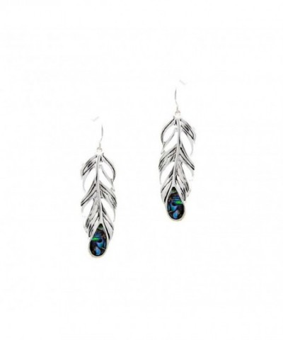 Antiqued Feather Earrings Abalone Teardrop