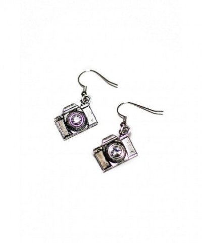 Camera Crystal Silver Dangle Earrings