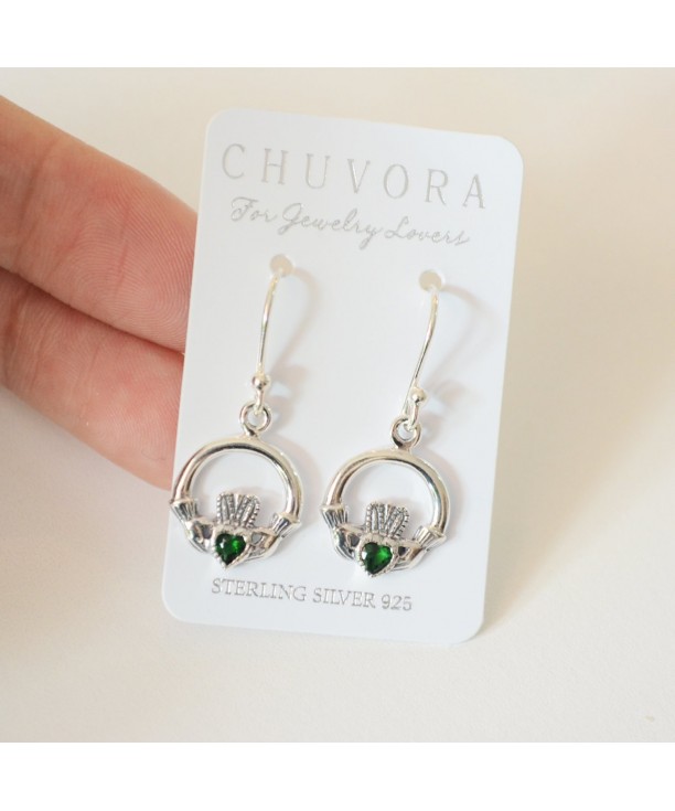 Sterling Silver Claddagh Zirconia Earrings