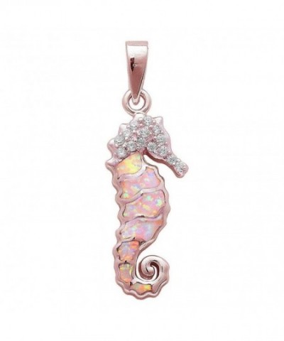 Plated Created Seahorse Sterling Pendant