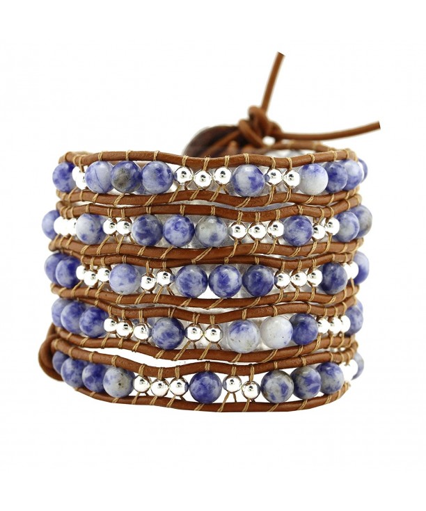 Simulated Gemstones Leather Bracelet Sodalite