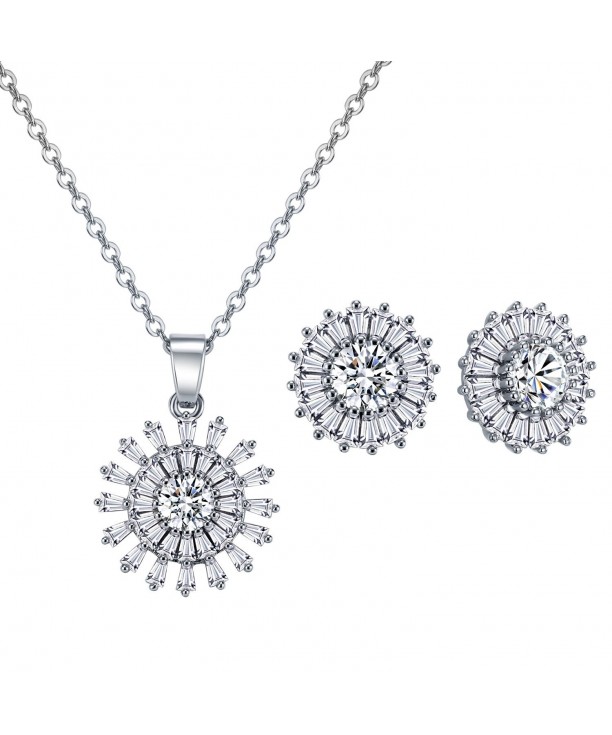 Flower Necklace Earrings Crystal Zolure