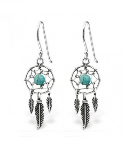 Sterling Hypoallergenic Dangling Feathers Turquoise