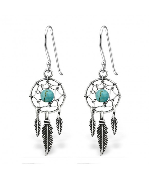Sterling Hypoallergenic Dangling Feathers Turquoise