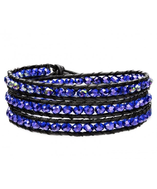 OKAJEWELRY Sapphire Crystal Leather Bracelet