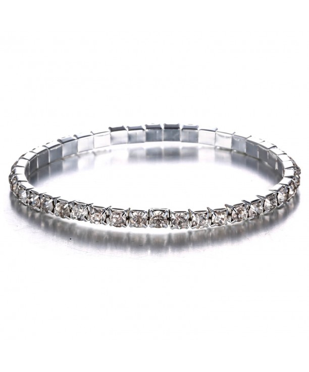 Gmai Rhinestone Bracelet Stretch Silver Tone