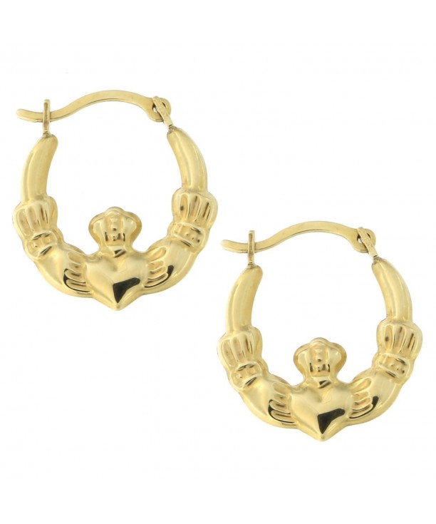 Yellow Gold Claddagh Hoop Earrings