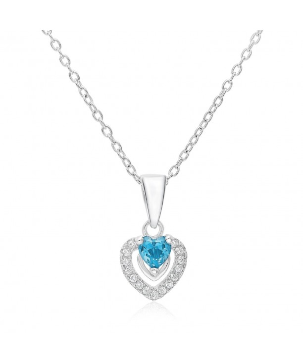 Pendant Sterling Simulated Aquamarine Birthstone