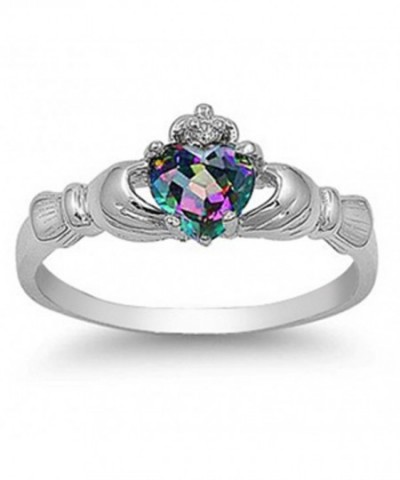 Sterling Silver Rainbow Mystic Claddagh