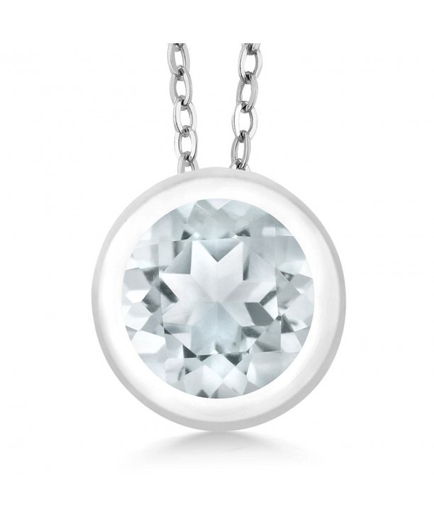 Round Aquamarine Sterling Silver Pendant