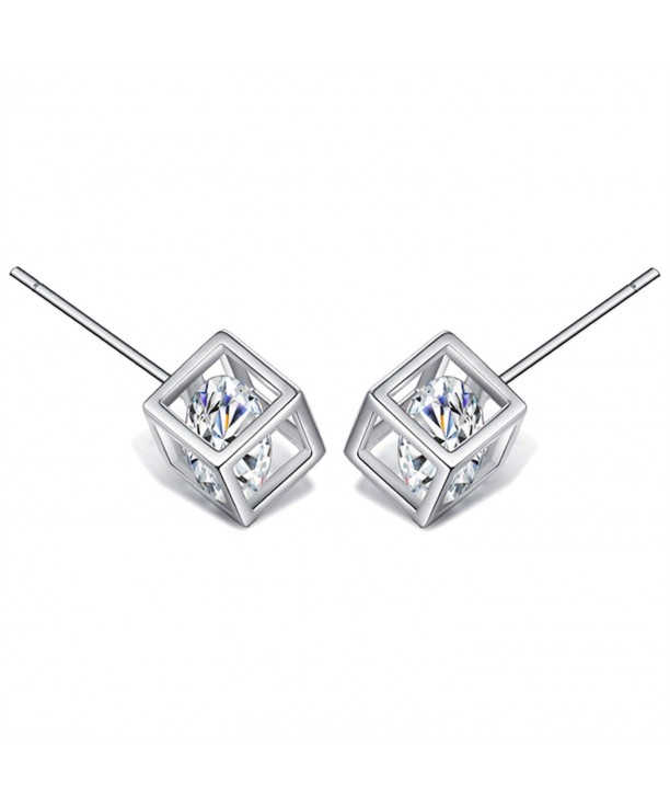 Sterling Silver Square Earrings Zirconia