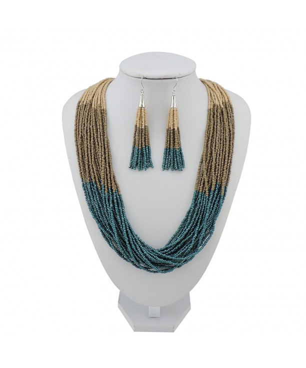 Beaded Statement Necklace earrings NK 10459 Macabamia