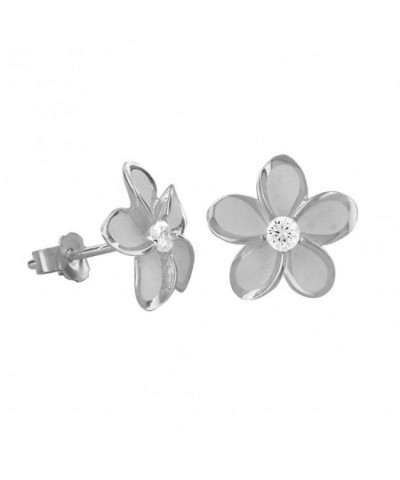 Rhodium Sterling Silver Plumeria Earrings