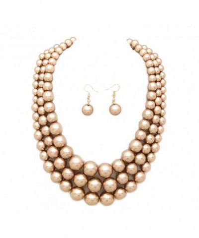 Simulated Multi Strand Statement Necklace Champagne