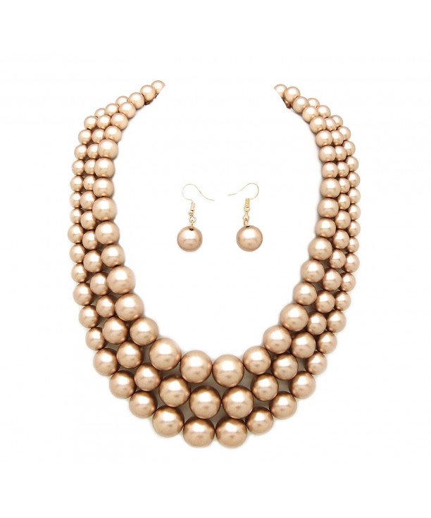 Simulated Multi Strand Statement Necklace Champagne