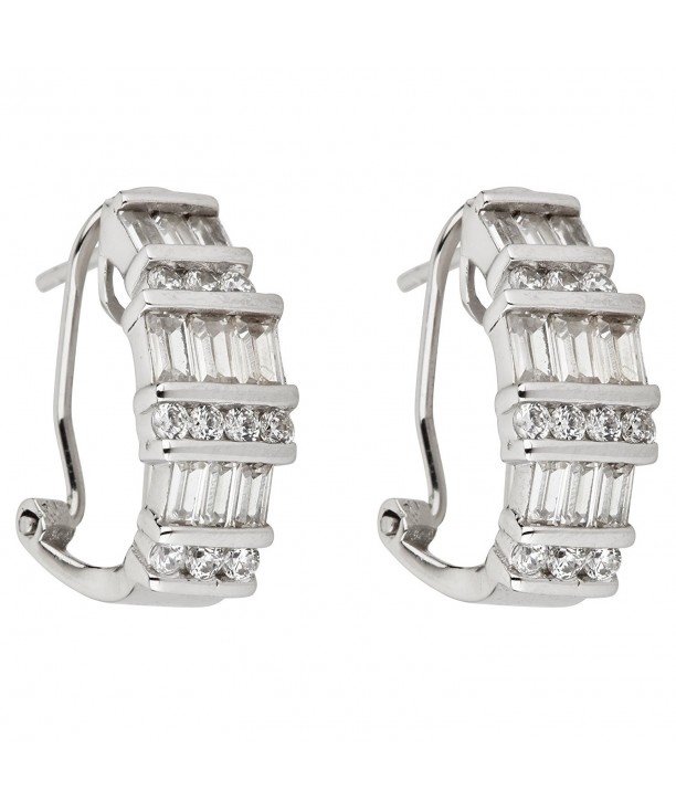 Sterling Zirconia Rhodium Baguette Earring