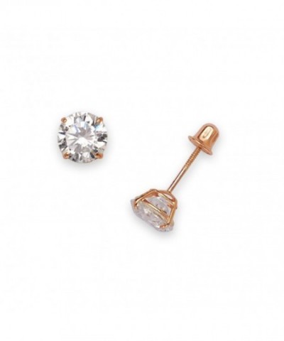 Solitaire Zirconia Screw back Earrings 4mm rose gold