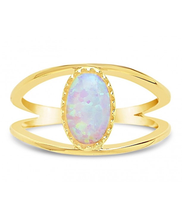 High Polish Gold Plated Sterling Silver Created Opal Open Band Ring for ...