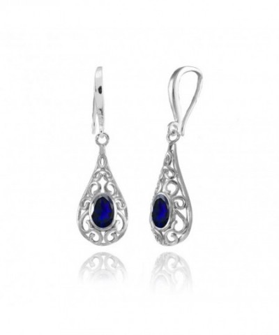 Sterling Sapphire Filigree Teardrop Earrings