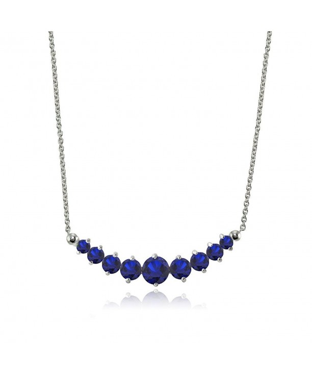 Sterling Created Sapphire Graduated Necklace
