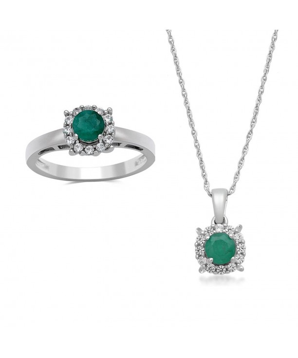 Jewelili Sterling Emerald Sapphire Necklace