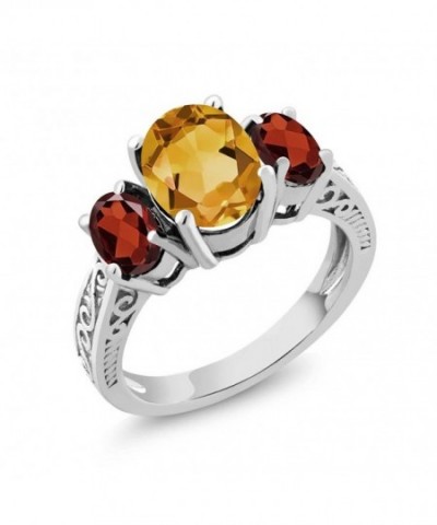 Yellow Citrine Garnet Sterling 3 Stone