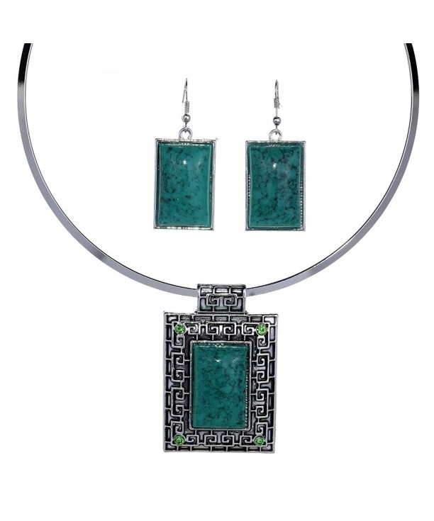 YAZILIND Embossed Statement Necklace Earrings