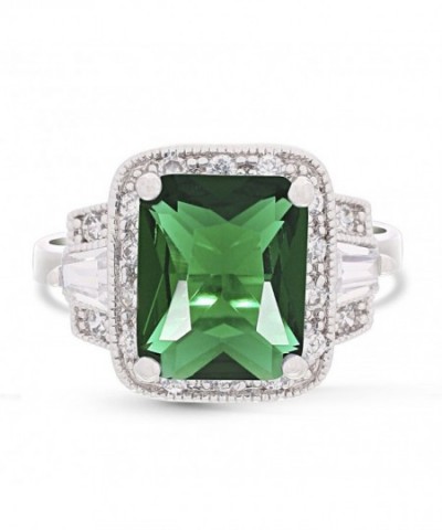 JanKuo Jewelry Rhodium Rectangular Emerald