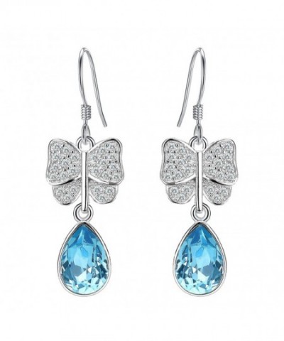 EleQueen Sterling Butterfly Aquamarine Swarovski