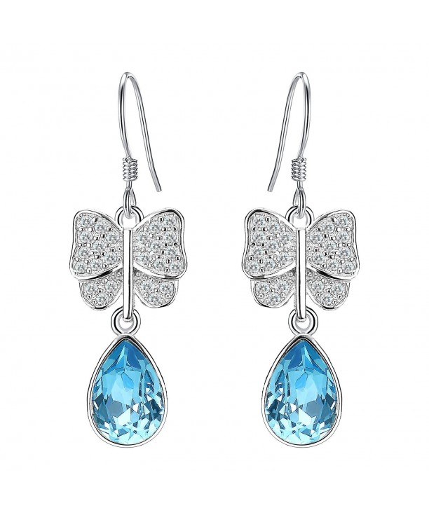 EleQueen Sterling Butterfly Aquamarine Swarovski