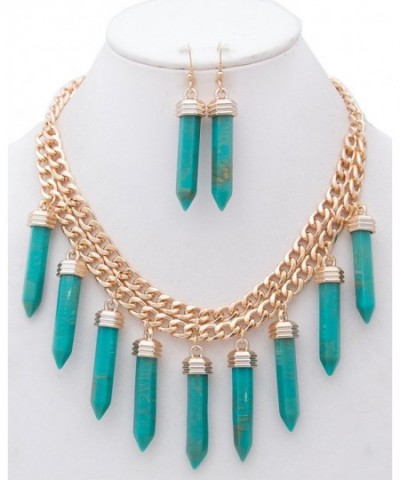WOMENS PLATED NATURAL TURQUOISE NECKLACE GOLD