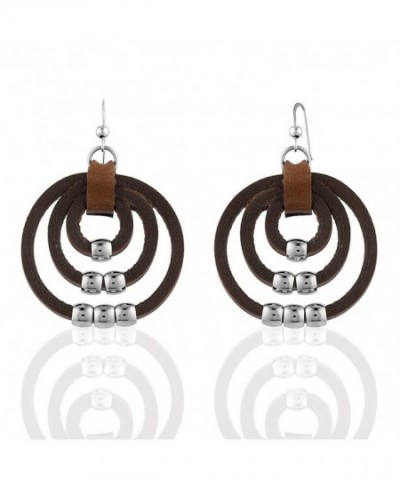 Stainless Leather Circles Dangle Earrings