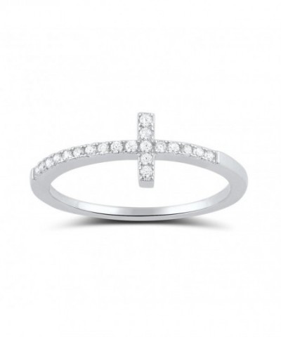 Sterling Silver Cz Thin Stackable Sideways Cross Ring (Size 4 11 ...