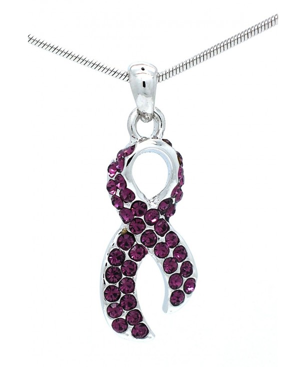 PURPLE RIBBON NECKLACE AWARENESS CRYSTAL