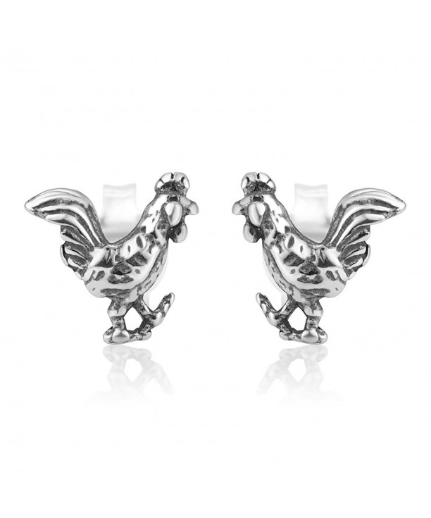 Oxidized Sterling Rooster Chinese Earrings