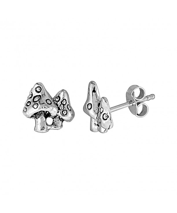 Tiny Sterling Silver Mushroom Earrings