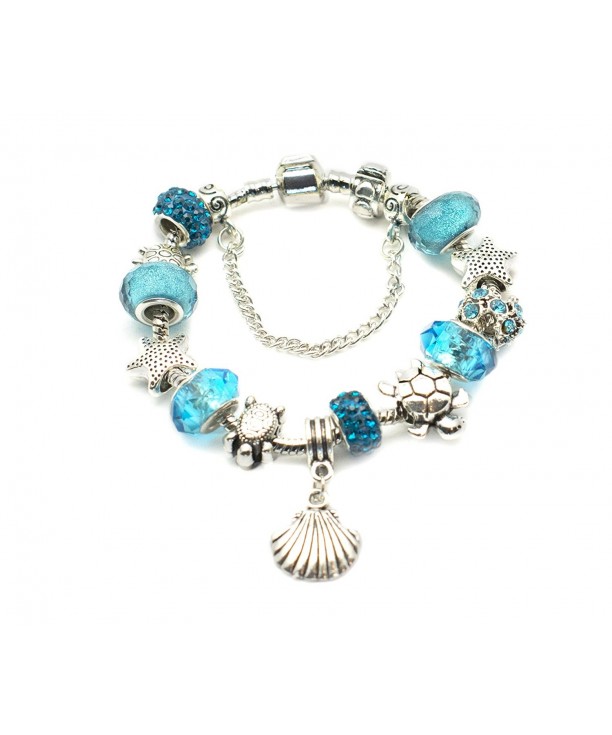 European Bracelet Seashell Starfish Aquamarine