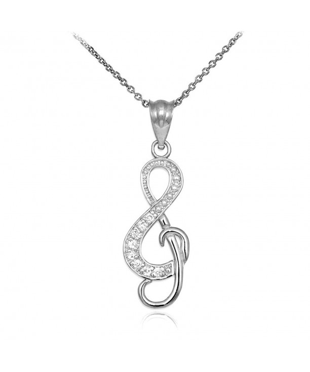 Sterling CZ Studded Music Pendant Necklace