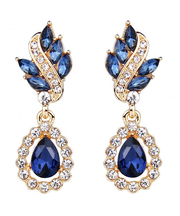 EleQueen Austrian Earrings Gold tone Sapphire