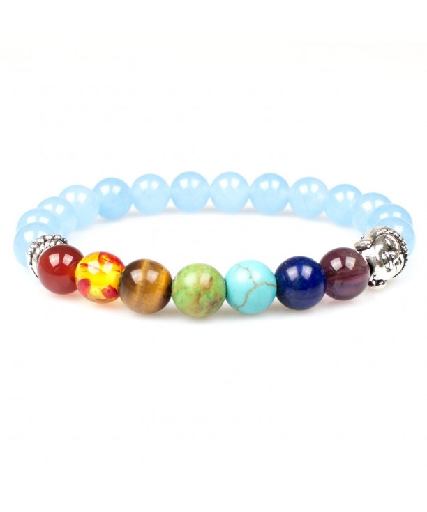 Women Men 7 Chakras Energy Stone Mala Beads with Sliver Buddha Stretch ...