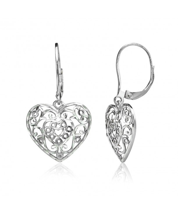 Sterling Diamond cut Filigree Leverback Earrings