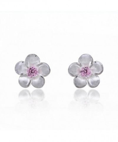 Sterling Plumeria Hawaiian Zirconia Earrings